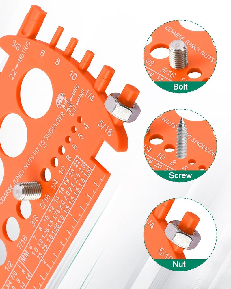 moroinriz Screw Bolt Nut Thread Measure Gauge Size Checker, Bolt Measuring Tool for Sorting Hardware, DIY Project (Orange) - Image 3
